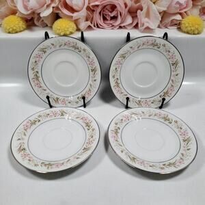 Noritake Mayflower 2351 Saucers Only Silver Trim Pink Blue Floral Set of 4
